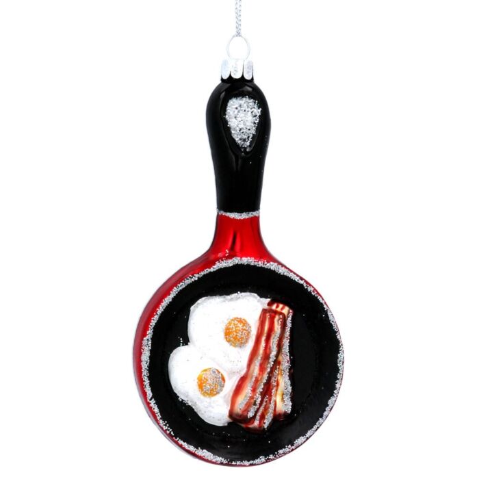Gisela Graham Glass Frying Pan w Bacon/Eggs Decoration